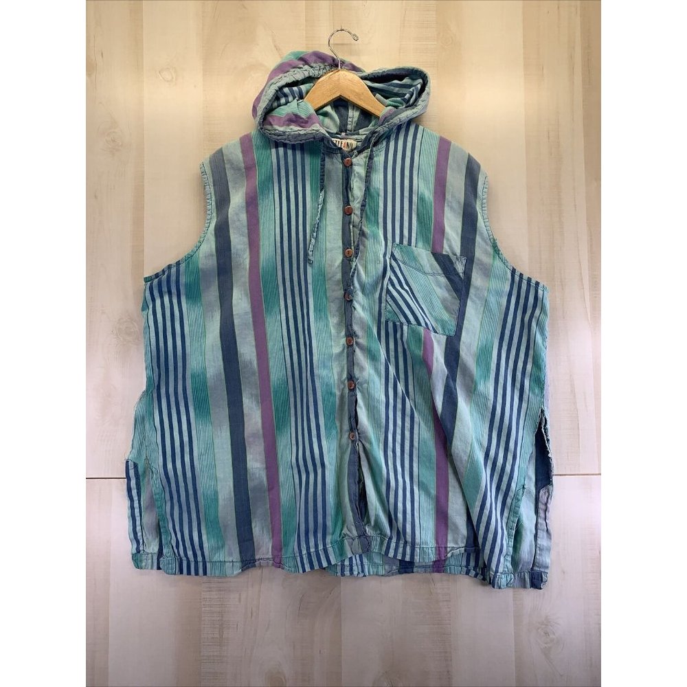 Vintage 1990s Stefano Mens Womens  Hooded Colorful Button Up Tank Shirt-6859